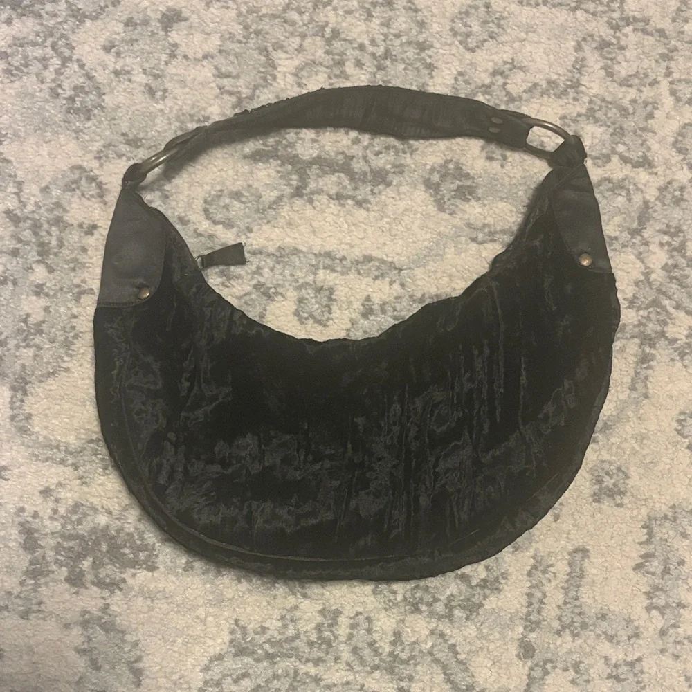 Elegant Vintage Black Velvet Hobo Bag with beaded strap